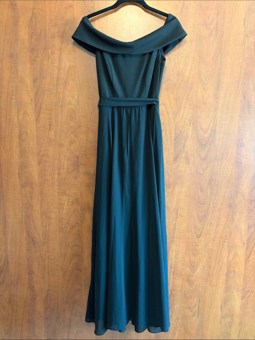 B Darlin Off-the-Shoulder Black Maxi Pantsuit with Waistband